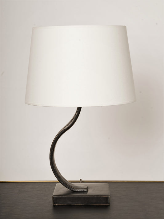Art Deco Black Leather Table Lamp in the style of Adnet - France 1940's