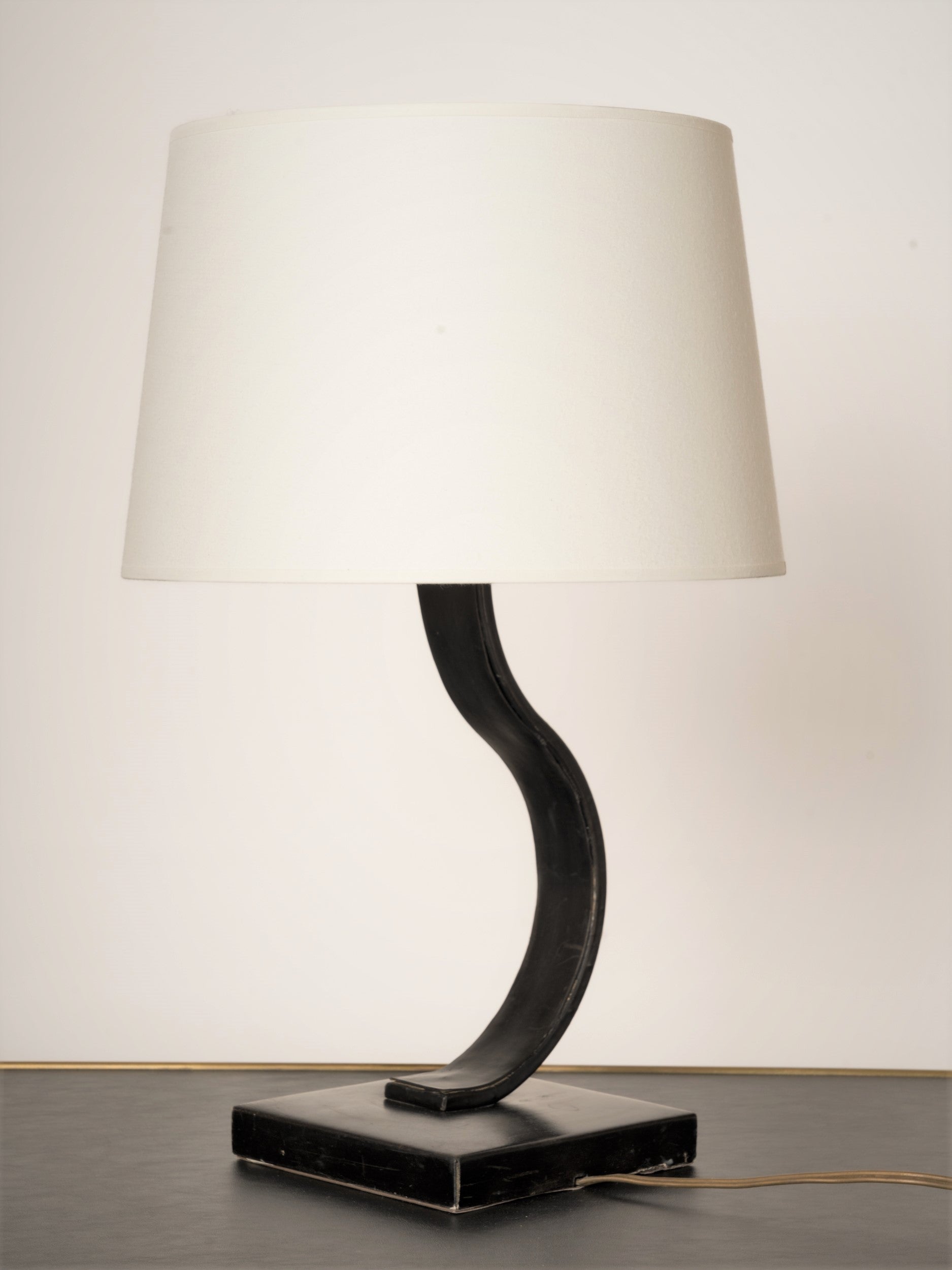 Art Deco Black Leather Table Lamp in the style of Adnet - France 1940's