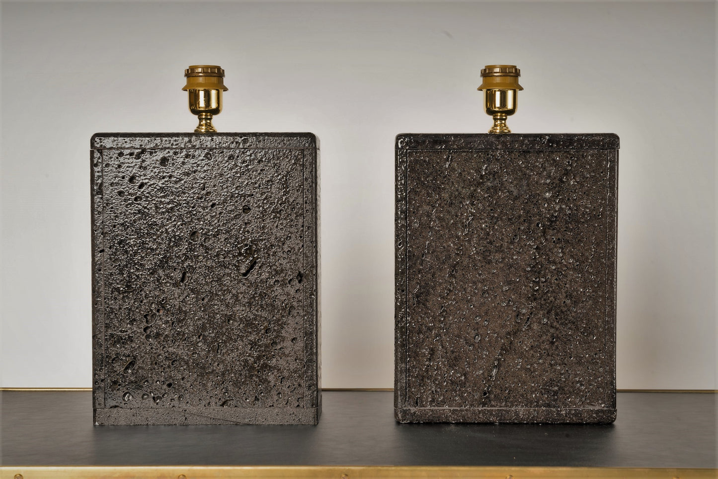 Pair of Deep Black Glazed Lava Stone Table Lamps, France, 1970's