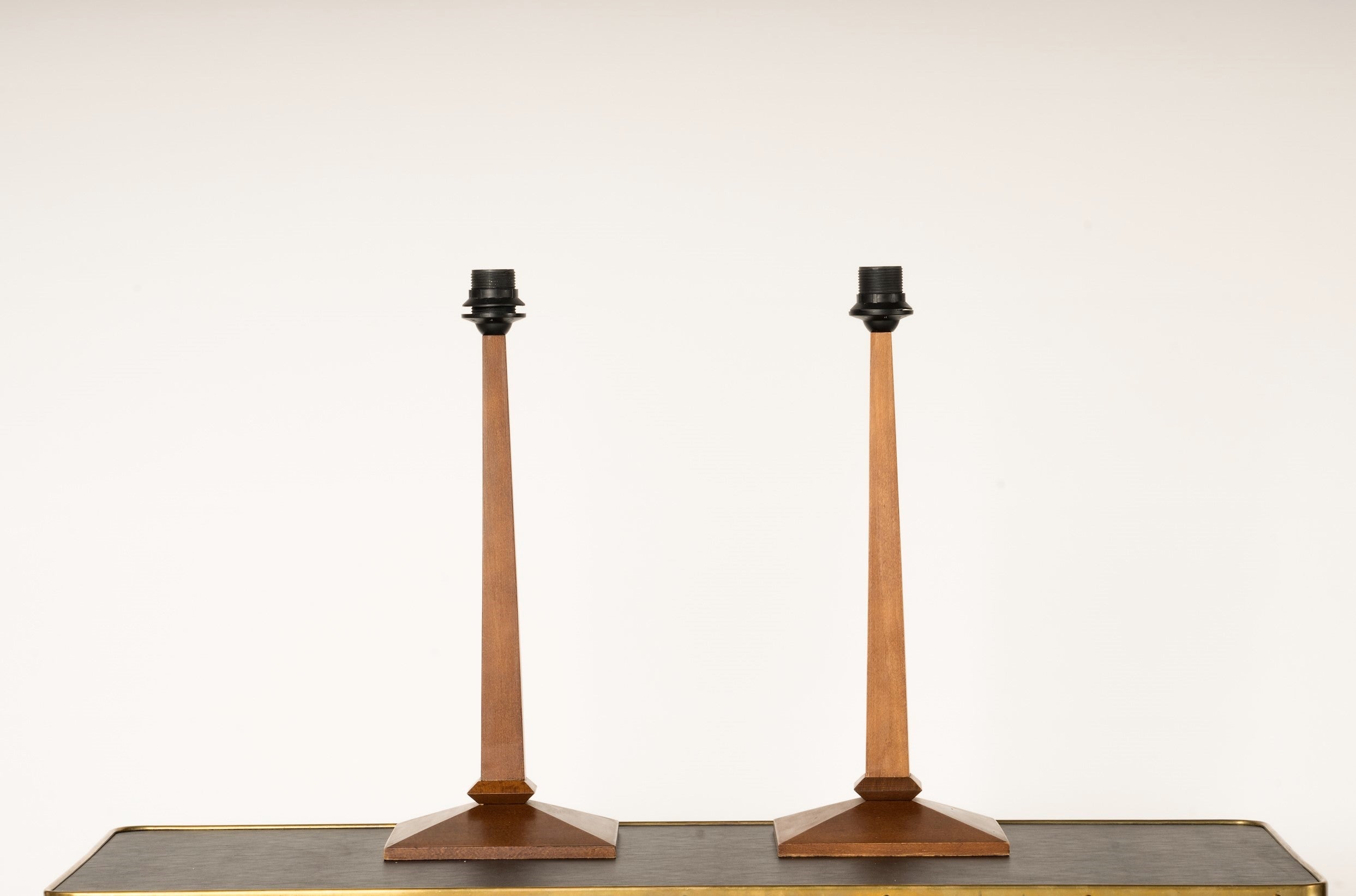 Pair of Minimalist Wood Table Lamps - France 1970's