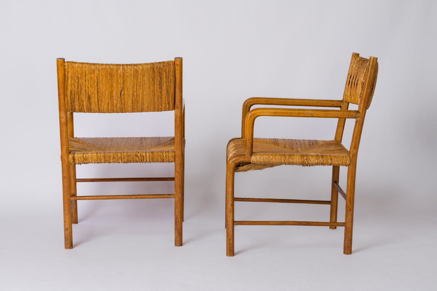Straw & Beech Modernist Armchairs by Emanuele Rambaldi - Italy 1930's