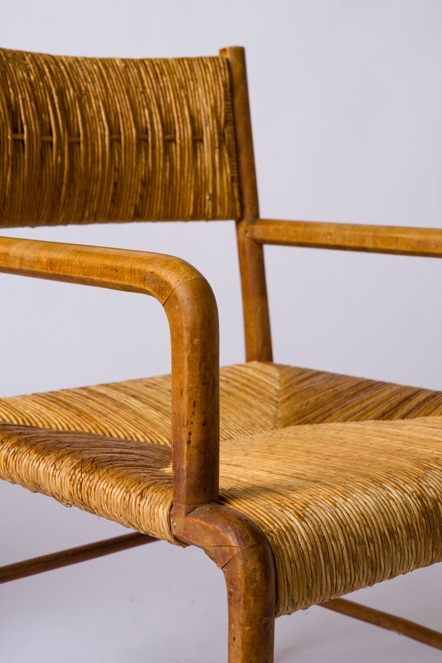 Straw & Beech Modernist Armchairs by Emanuele Rambaldi - Italy 1930's