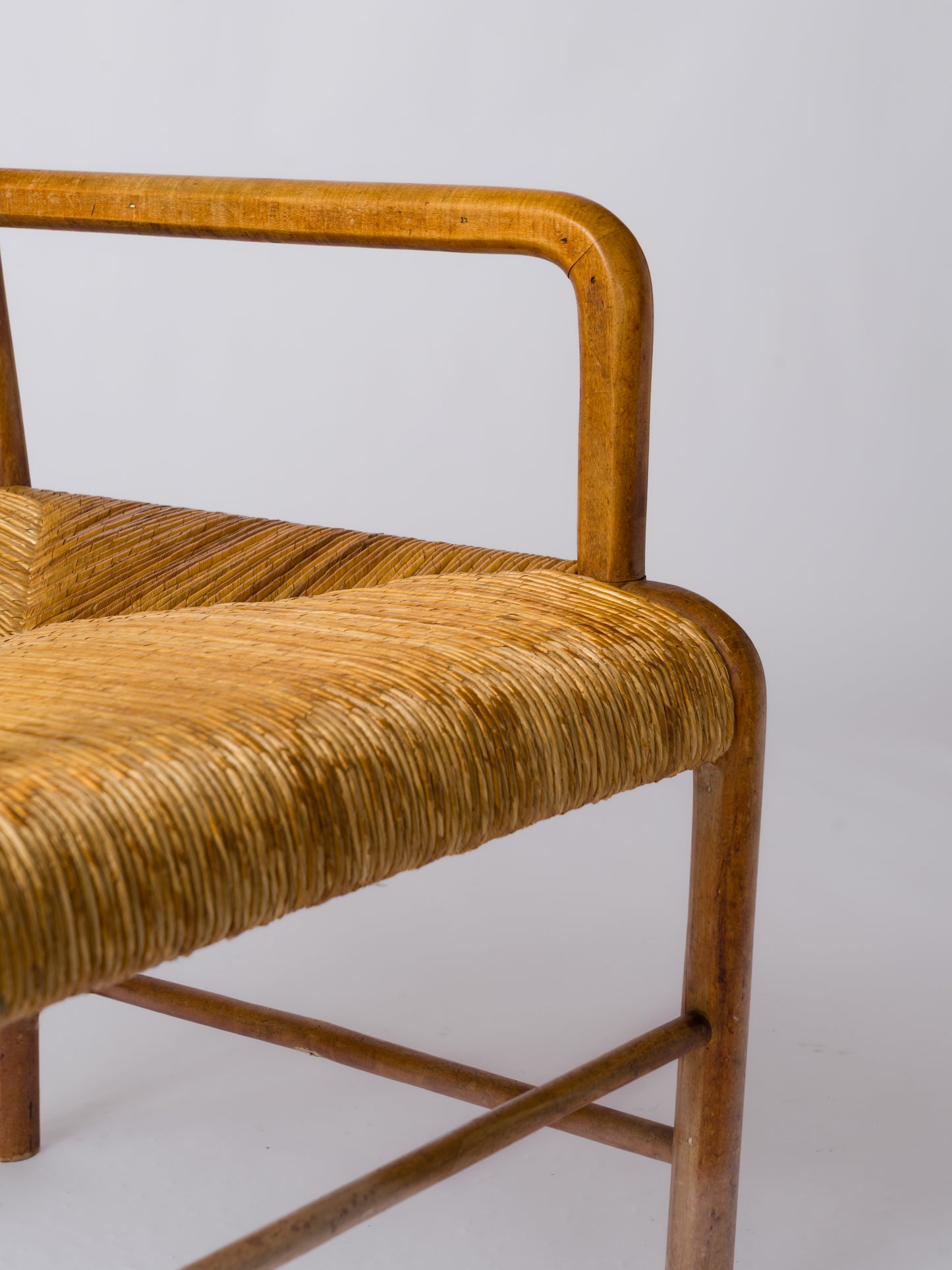 Straw & Beech Modernist Armchairs by Emanuele Rambaldi - Italy 1930's