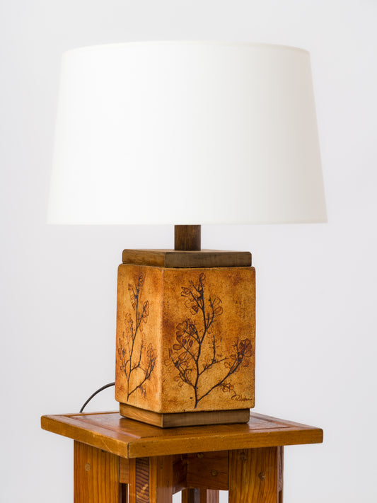 Clay & Oak Signed Rectangular Table Lamp by Raymonde Leduc - France 1970's