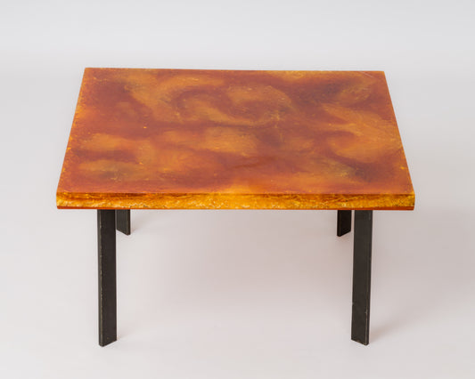 Coffee Table in Orange Fractal Resin with Lacquered Steel Base - France 1970's