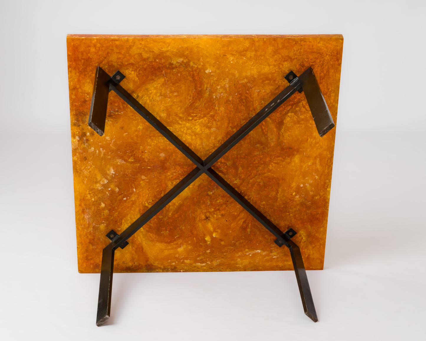 Coffee Table in Orange Fractal Resin with Lacquered Steel Base - France 1970's