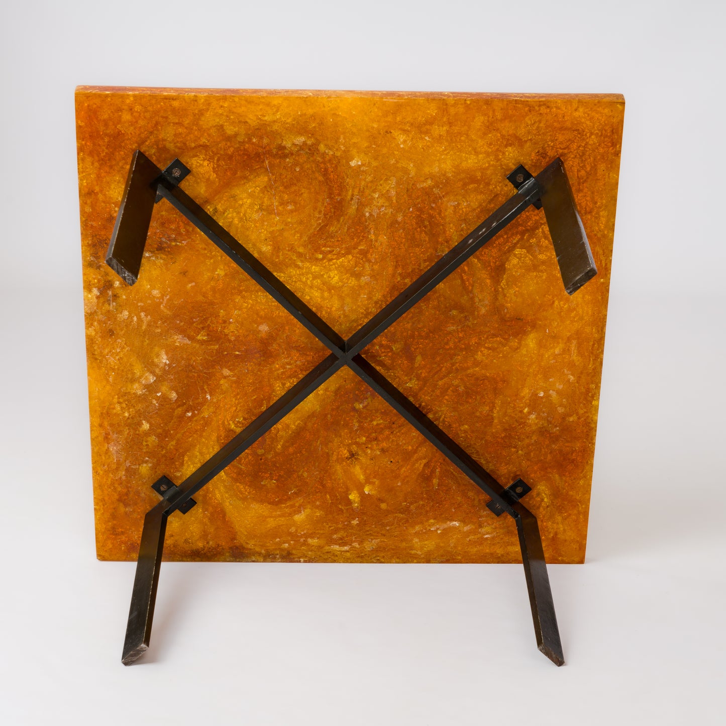 Coffee Table in Orange Fractal Resin with Lacquered Steel Base - France 1970's