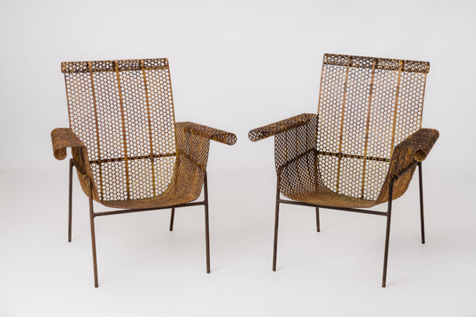 "Rigitulle" Ply Perforated Sheet Metal Armchairs by René Malaval - France 1950's