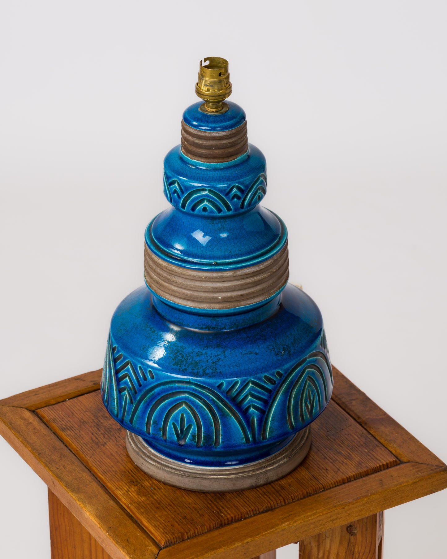 Blue Glazed Ceramic Studio Table Lamp - France 1970's