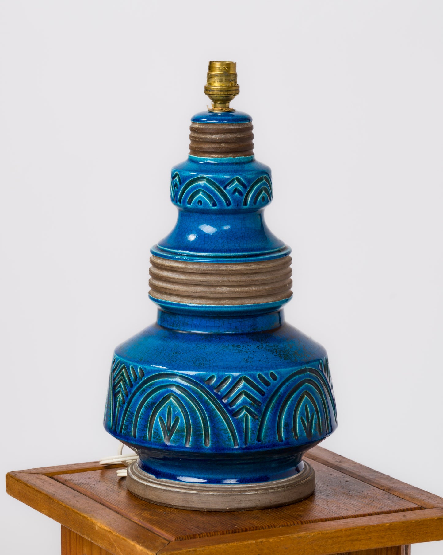 Blue Glazed Ceramic Studio Table Lamp - France 1970's
