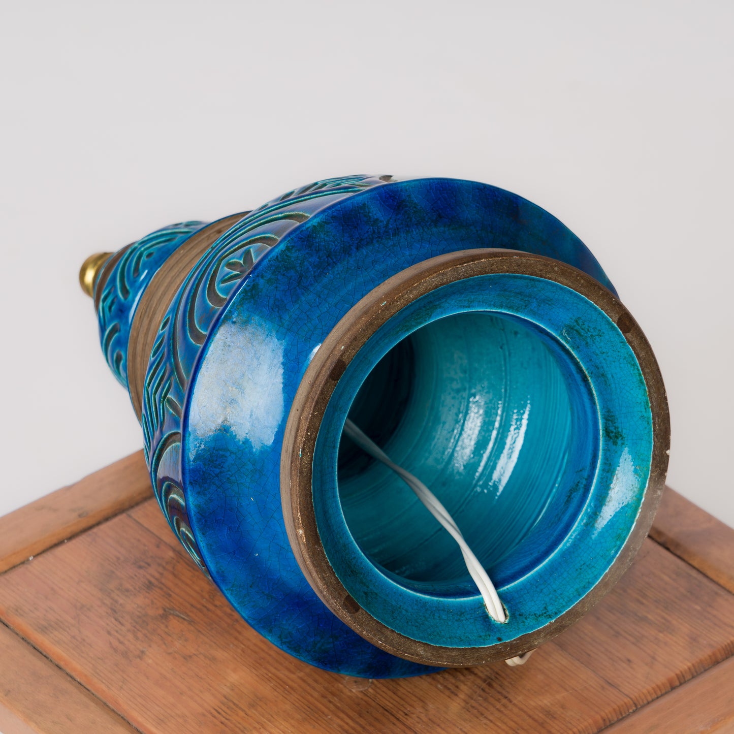 Blue Glazed Ceramic Studio Table Lamp - France 1970's