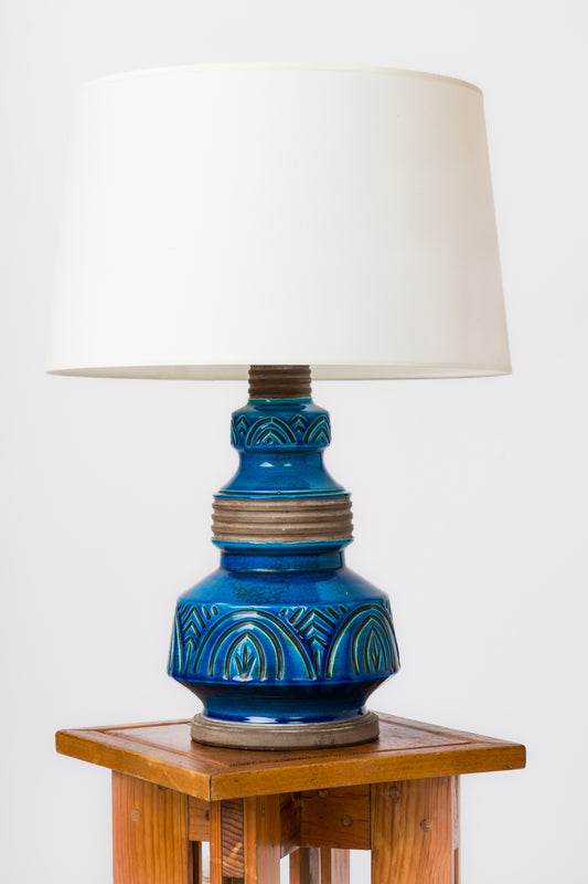 Blue Glazed Ceramic Studio Table Lamp - France 1970's