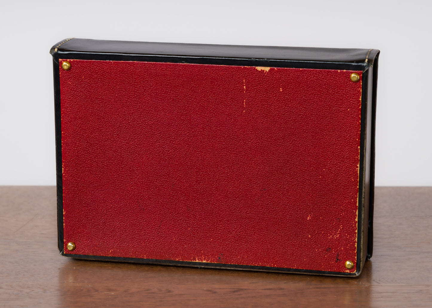 Decorative Box in Dark Gray Leather w. Ceramic Mascaron - France 1960's