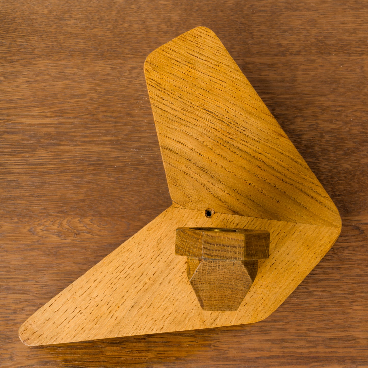 Pair of Solid Oak Boomerang Shaped Sconces - France 1970's
