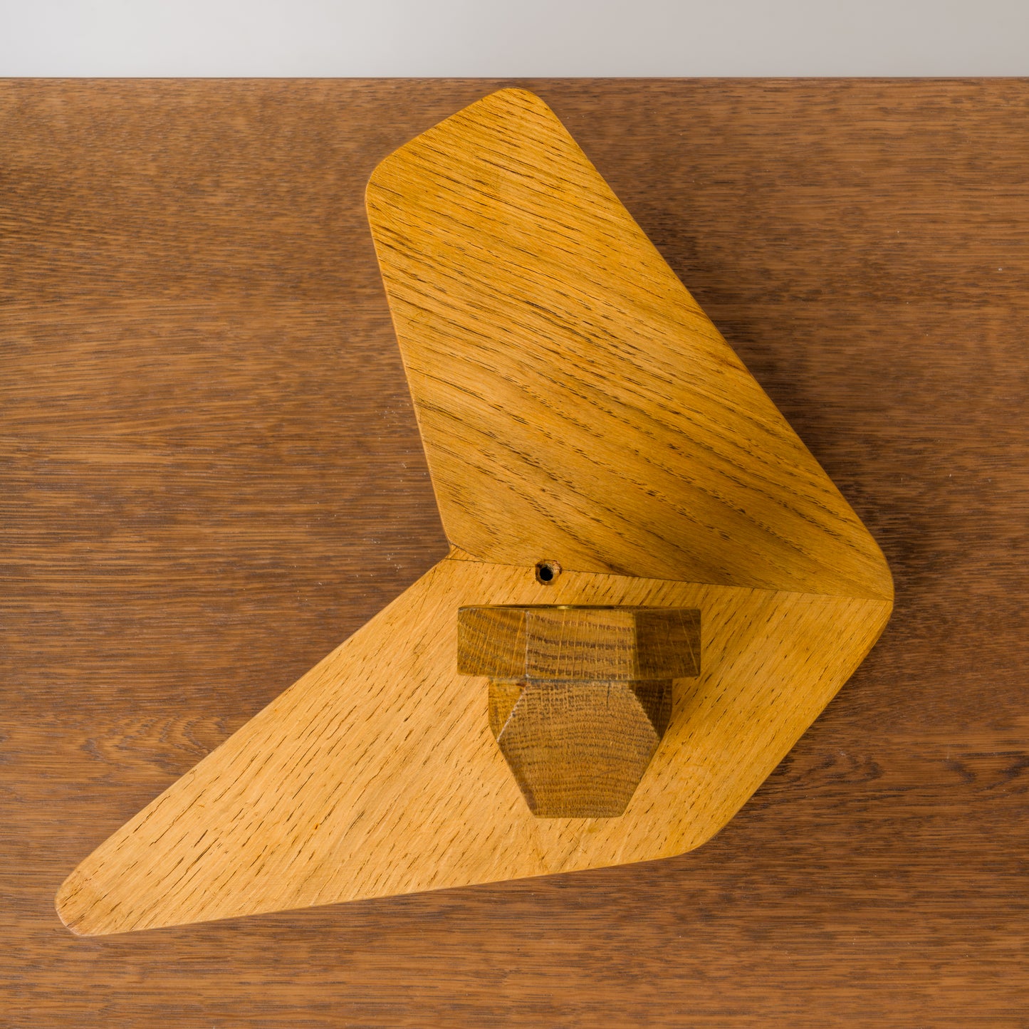 Pair of Solid Oak Boomerang Shaped Sconces - France 1970's