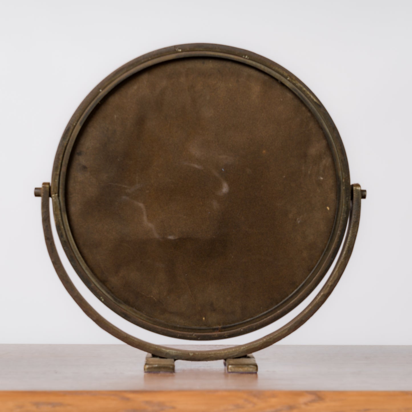 Petite Minimalist Swivel Patinated Wrought Iron Mirror - France 1970's