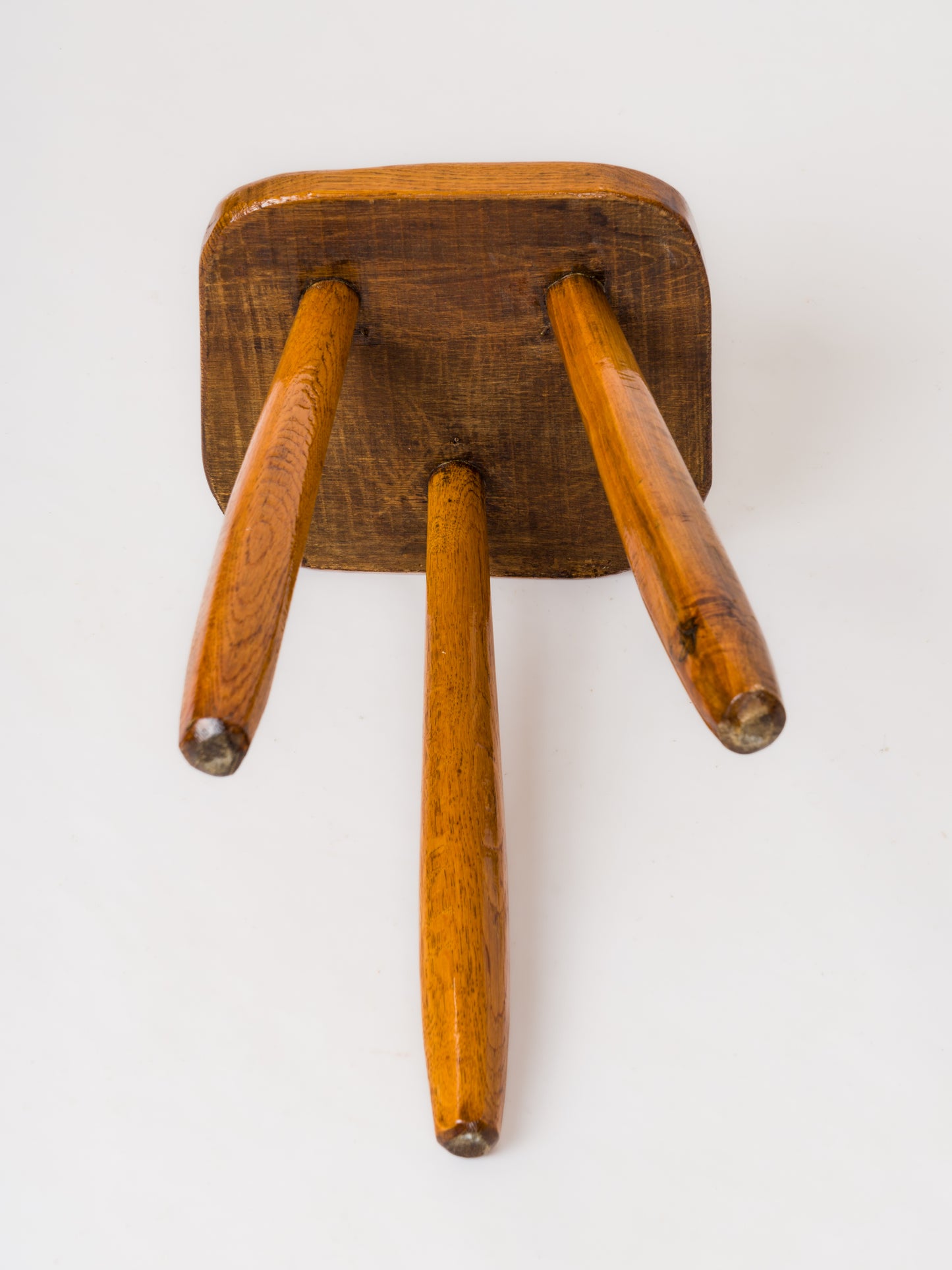 Minimalist Varnished Oak Tripod Stool - France 1970's