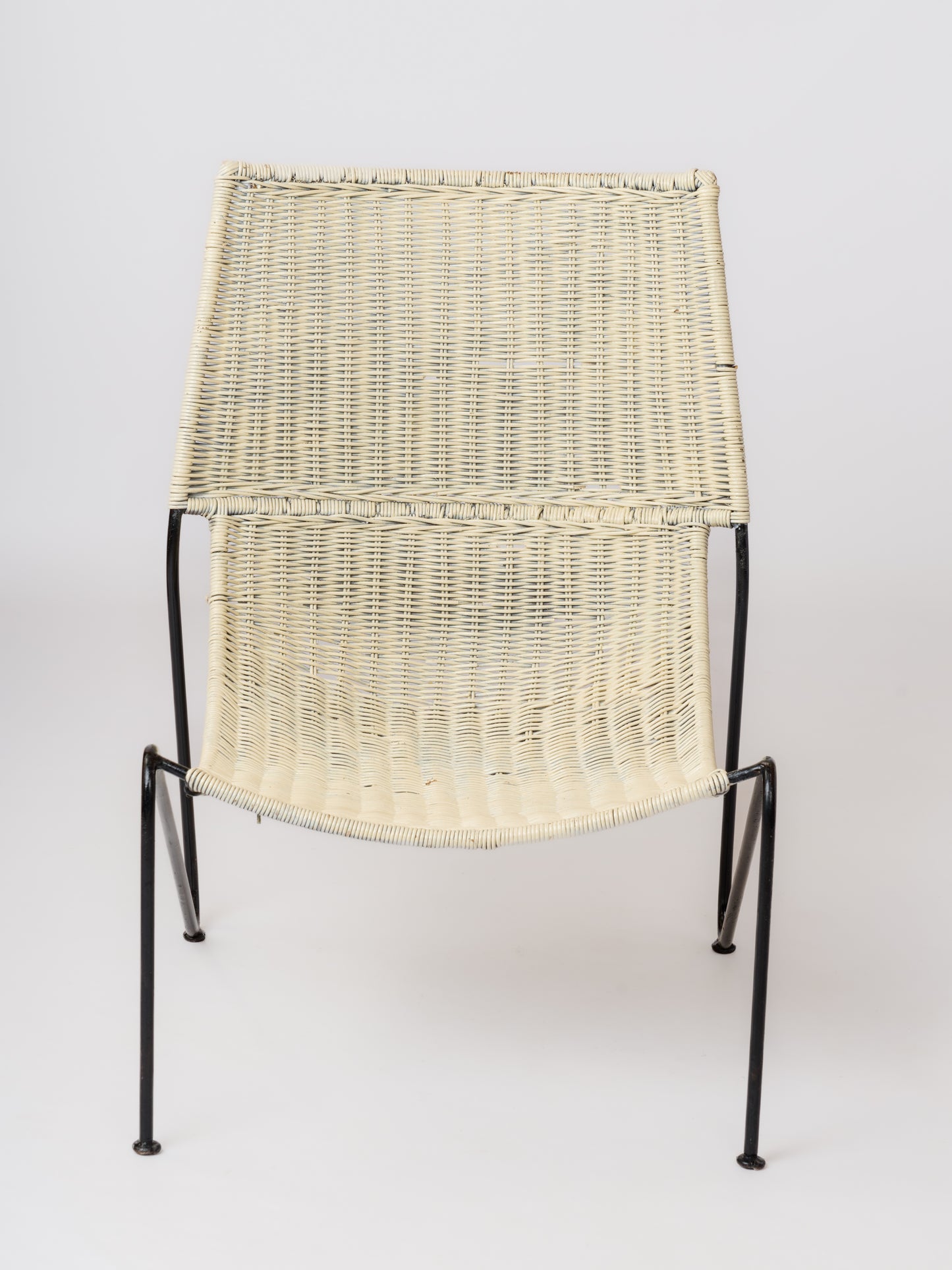 Bent Steel Wire & Wicker Modernist Lounger by Frederic Weinberg - USA 1960's