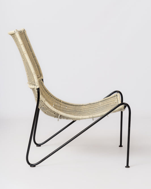 Bent Steel Wire & Wicker Modernist Lounger by Frederic Weinberg - USA 1960's