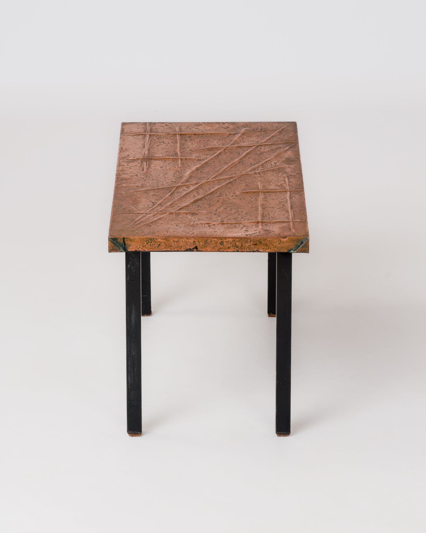 Petite Etched Copper Sheet Side Table - France 1970's