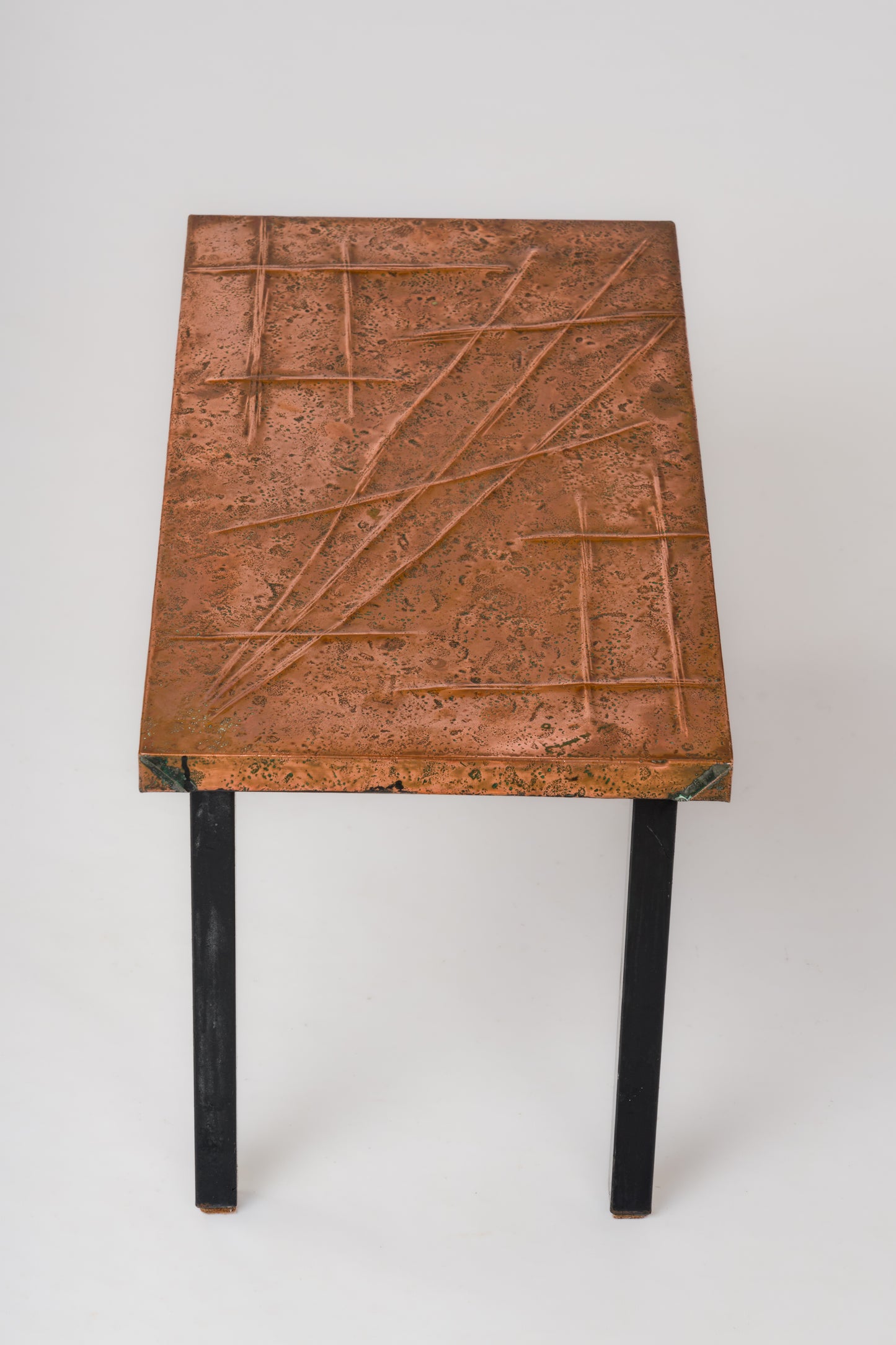 Petite Etched Copper Sheet Side Table - France 1970's