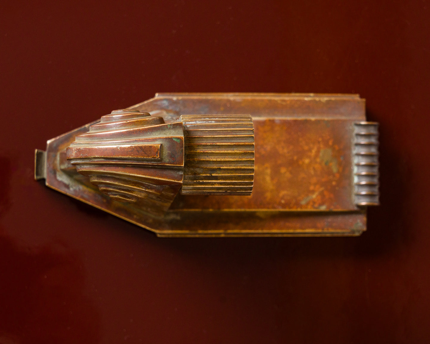 Art Deco Architectural Solid Single Bronze Sconce att. Leleu - France 1930's