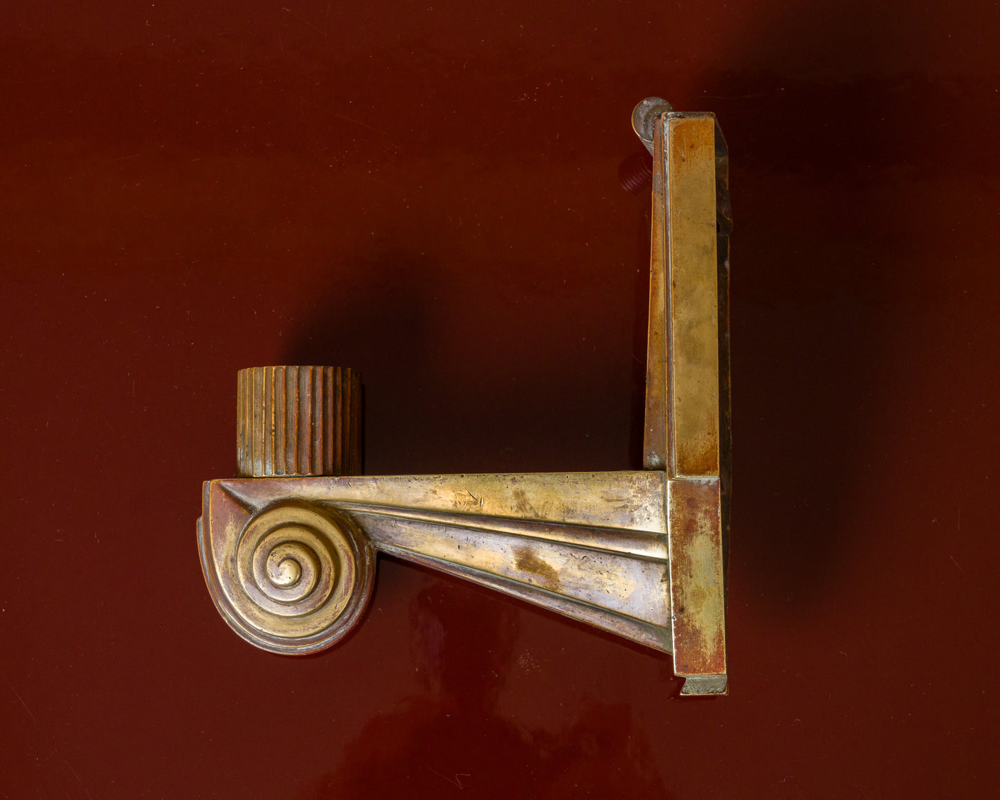 Art Deco Architectural Solid Single Bronze Sconce att. Leleu - France 1930's