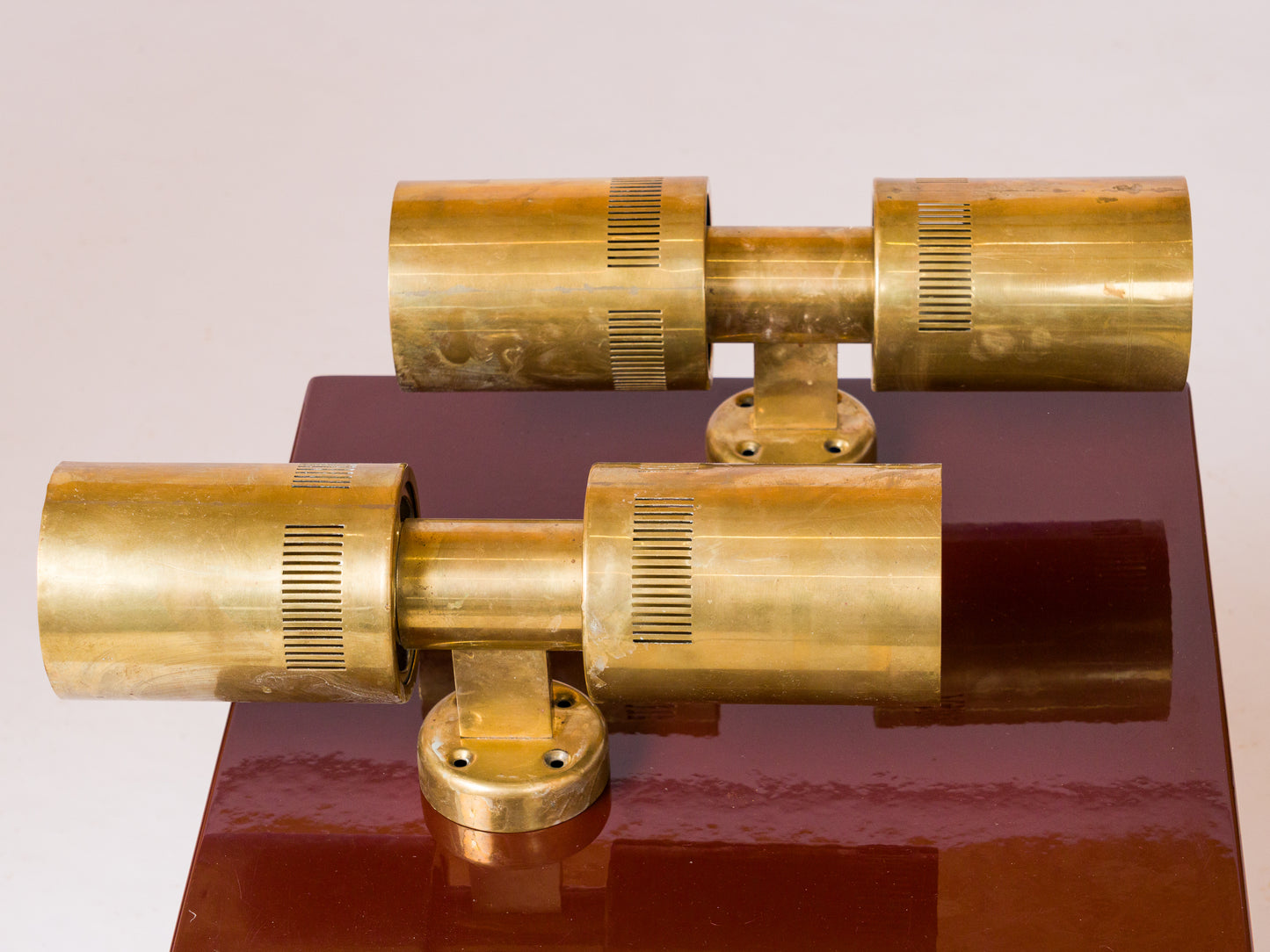 Pair of Two-Light Sconces in Patinated Brass att. Paavo Tynell - Finland 1950's