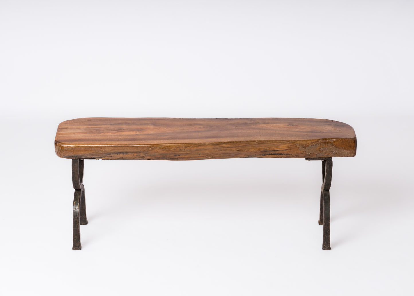 Brutalist Atelier Marolles Inspired Wrought Iron and Wood Bench - France 1970's