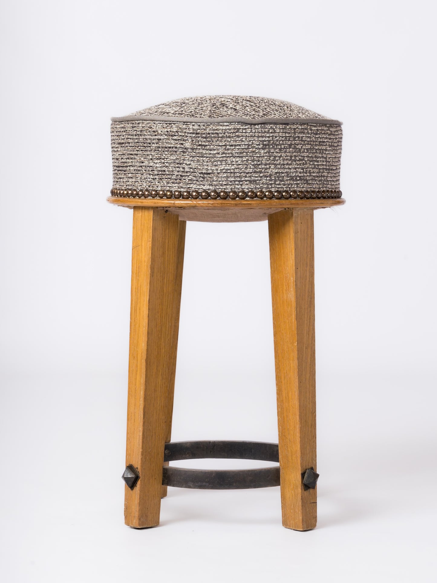 Beech Stool with Iron Strapping in the style of Arbus - France 1940's