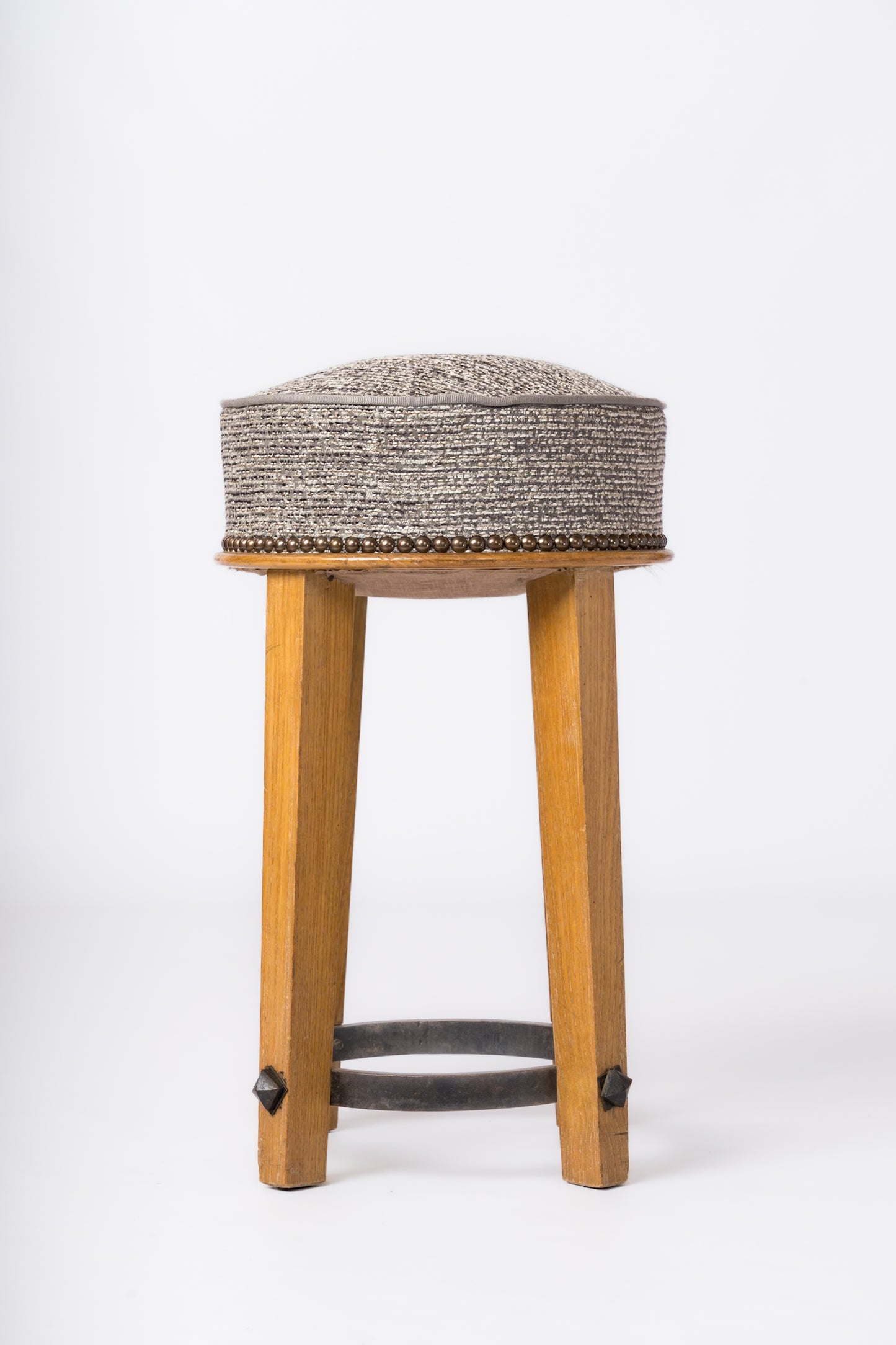 Beech Stool with Iron Strapping in the style of Arbus - France 1940's