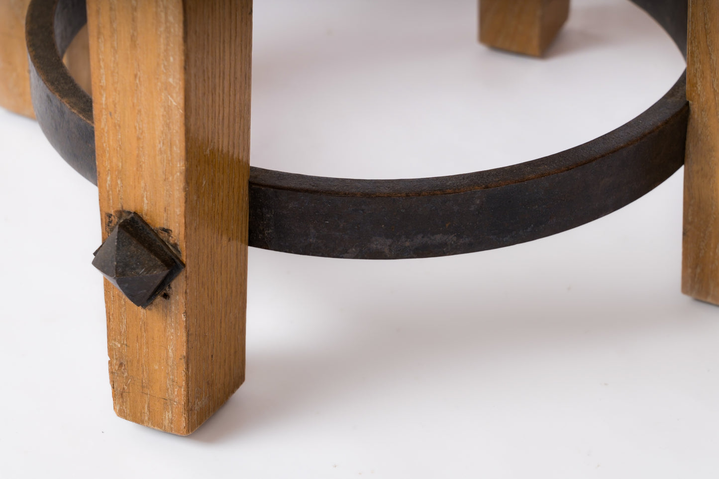 Beech Stool with Iron Strapping in the style of Arbus - France 1940's