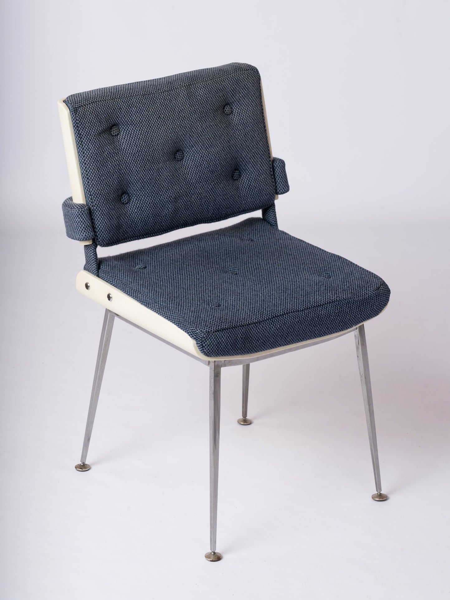 Chrome & White Lacquered Wood Studio Chair by Alain Richard - France 1960's