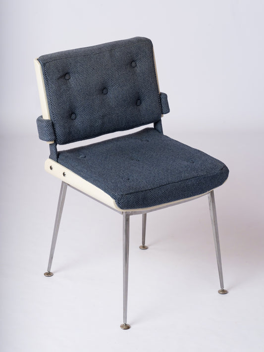 Chrome & White Lacquered Wood Studio Chair by Alain Richard - France 1960's