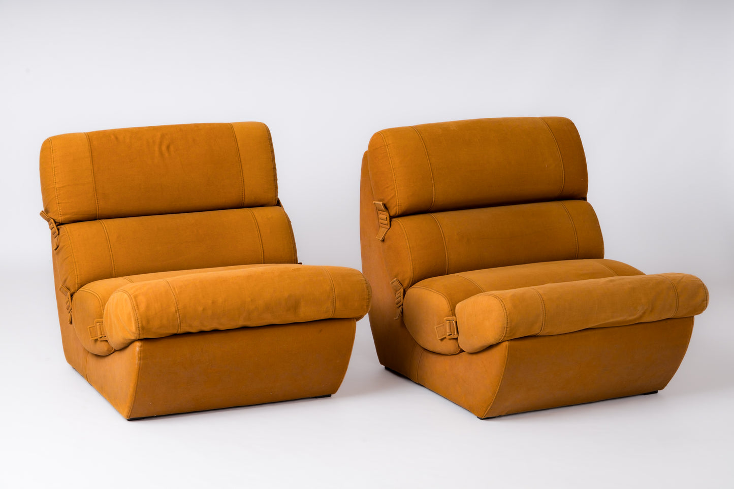 Pair of Seventies Sectional Cushions Slipper Chairs - France 1970's