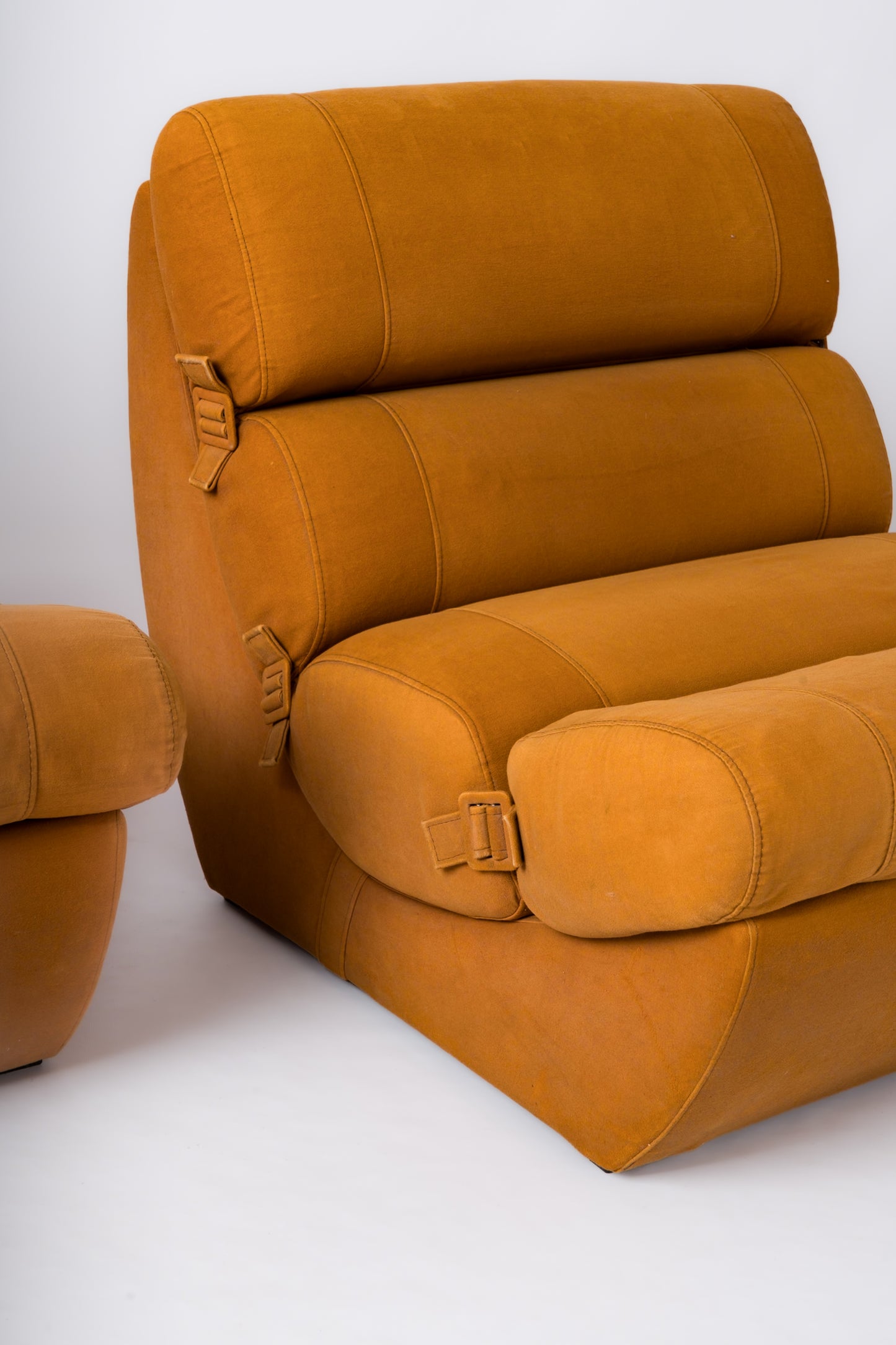 Pair of Seventies Sectional Cushions Slipper Chairs - France 1970's
