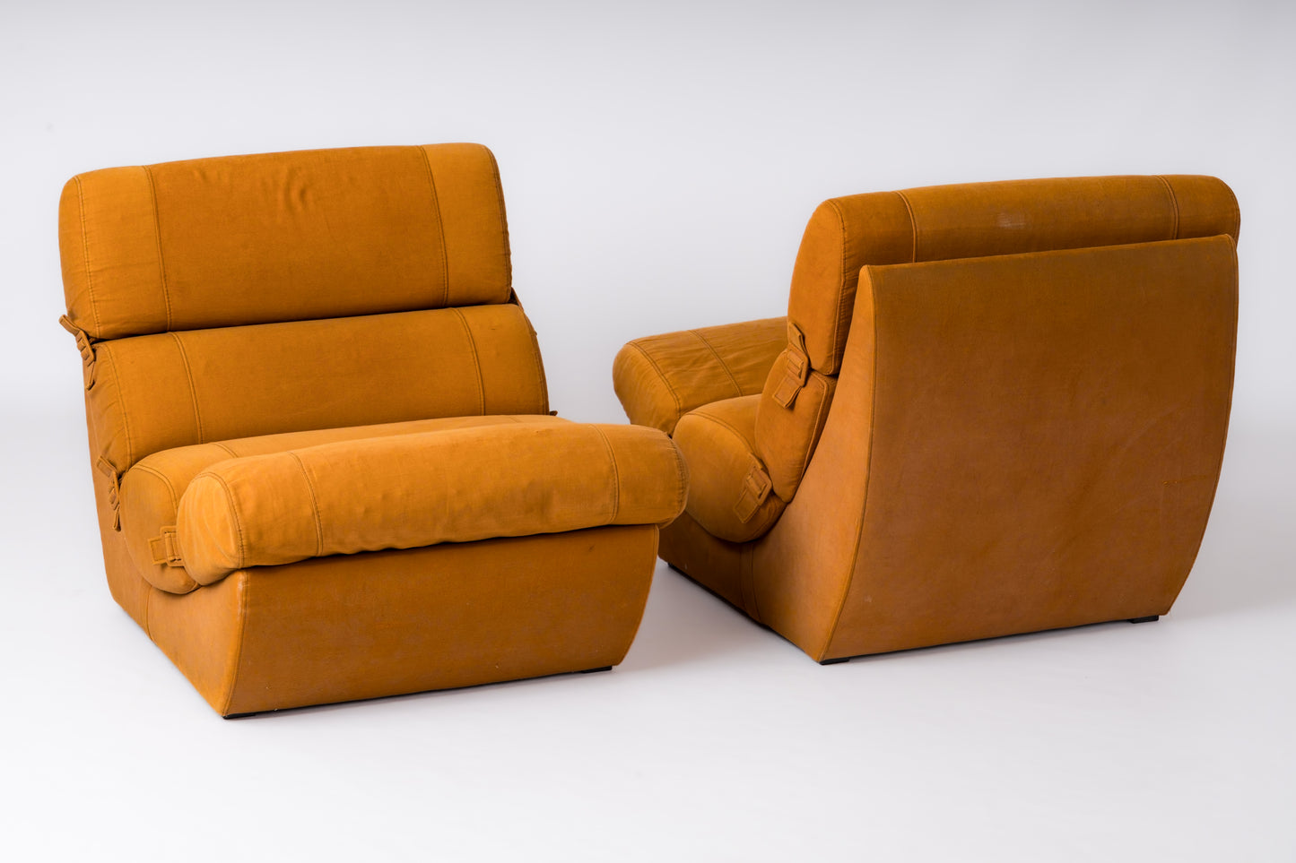 Pair of Seventies Sectional Cushions Slipper Chairs - France 1970's
