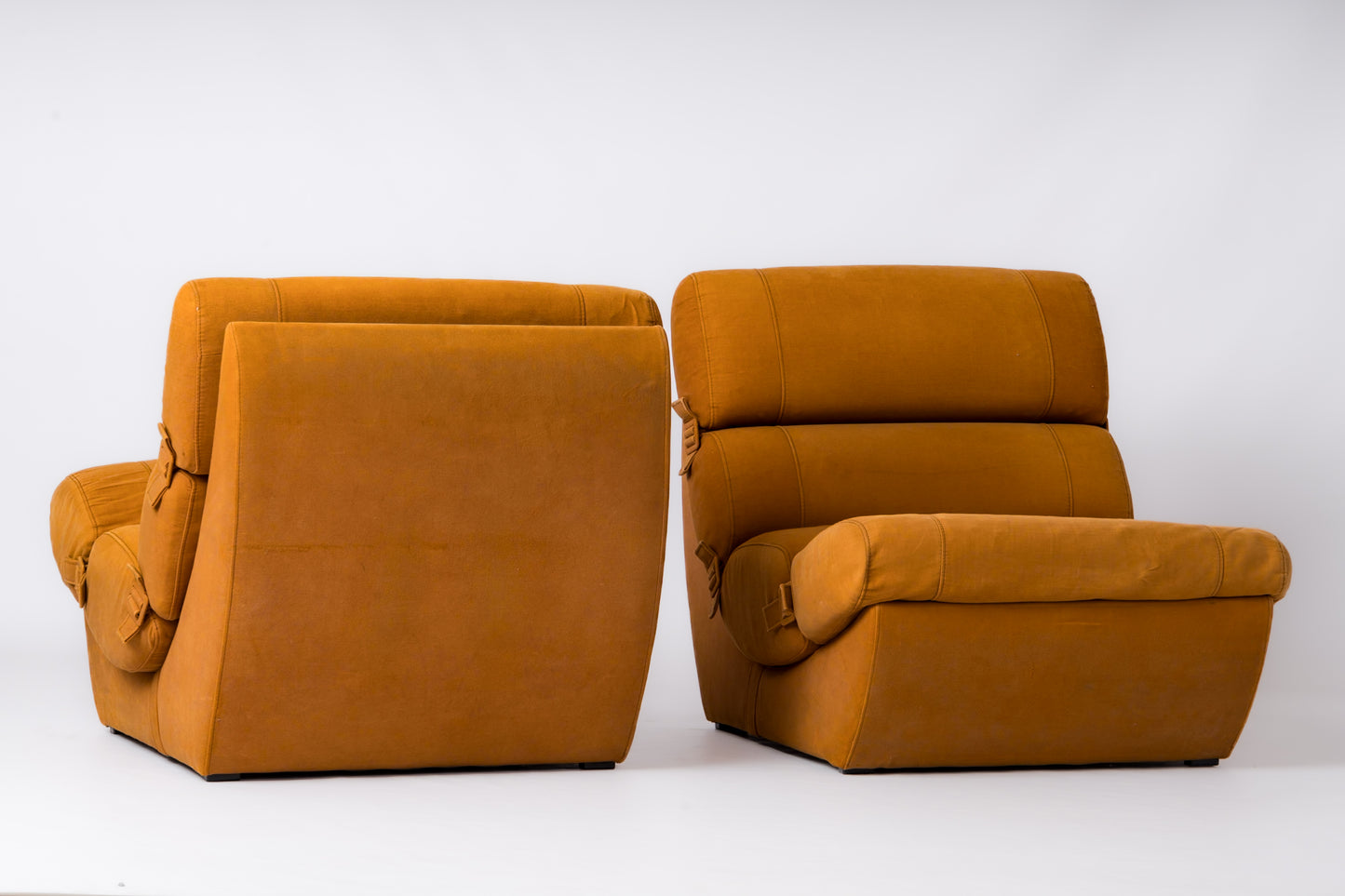 Pair of Seventies Sectional Cushions Slipper Chairs - France 1970's