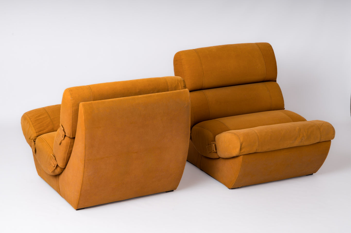 Pair of Seventies Sectional Cushions Slipper Chairs - France 1970's