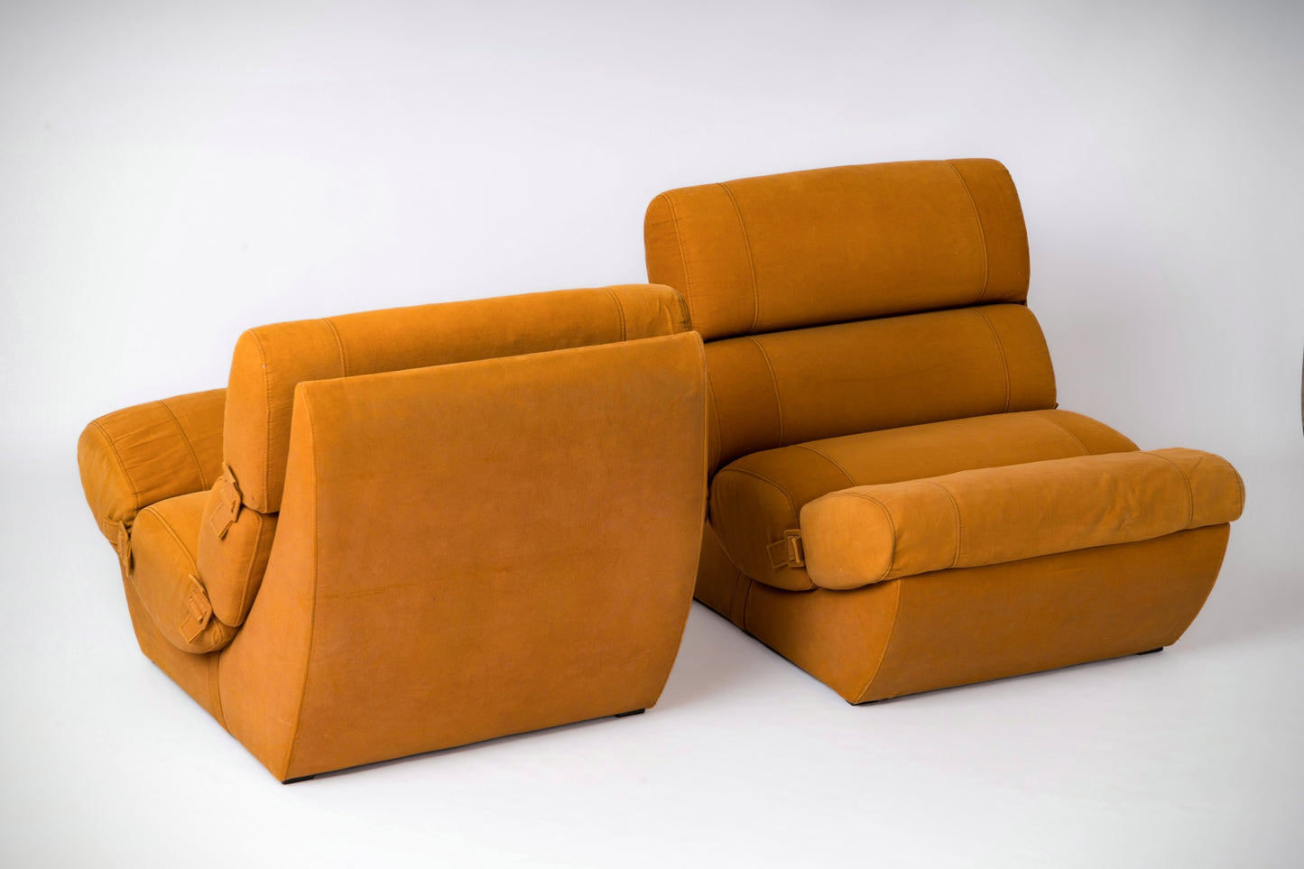 Pair of Seventies Sectional Cushions Slipper Chairs - France 1970's