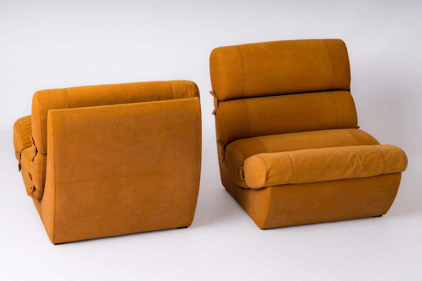 Pair of Seventies Sectional Cushions Slipper Chairs - France 1970's