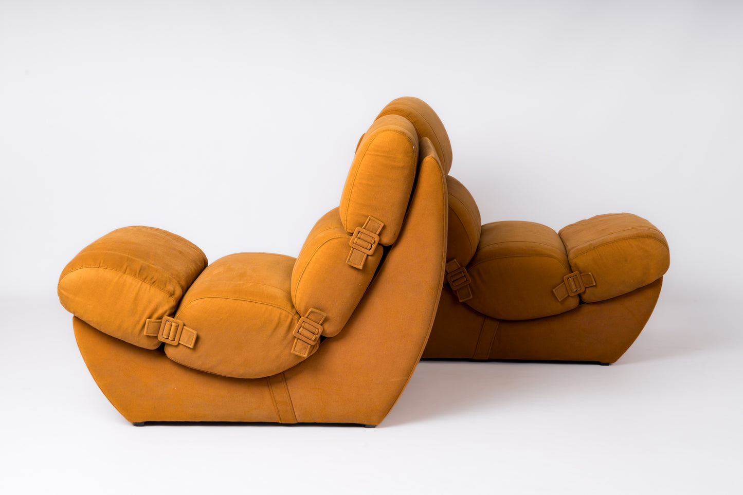 Pair of Seventies Sectional Cushions Slipper Chairs - France 1970's