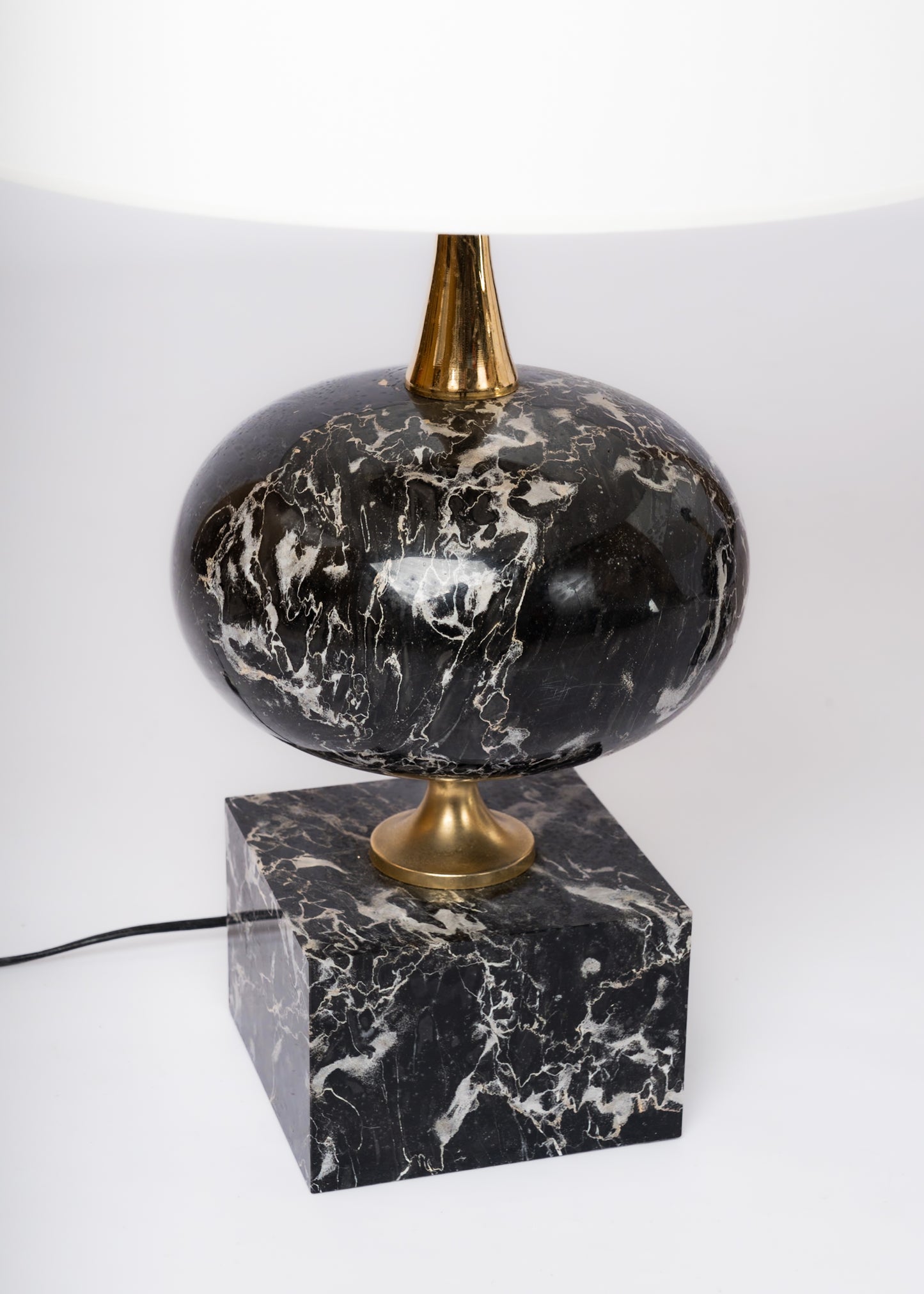 Pair of Black Portor Marble Table Lamps by Philippe Barbier - France 1970's