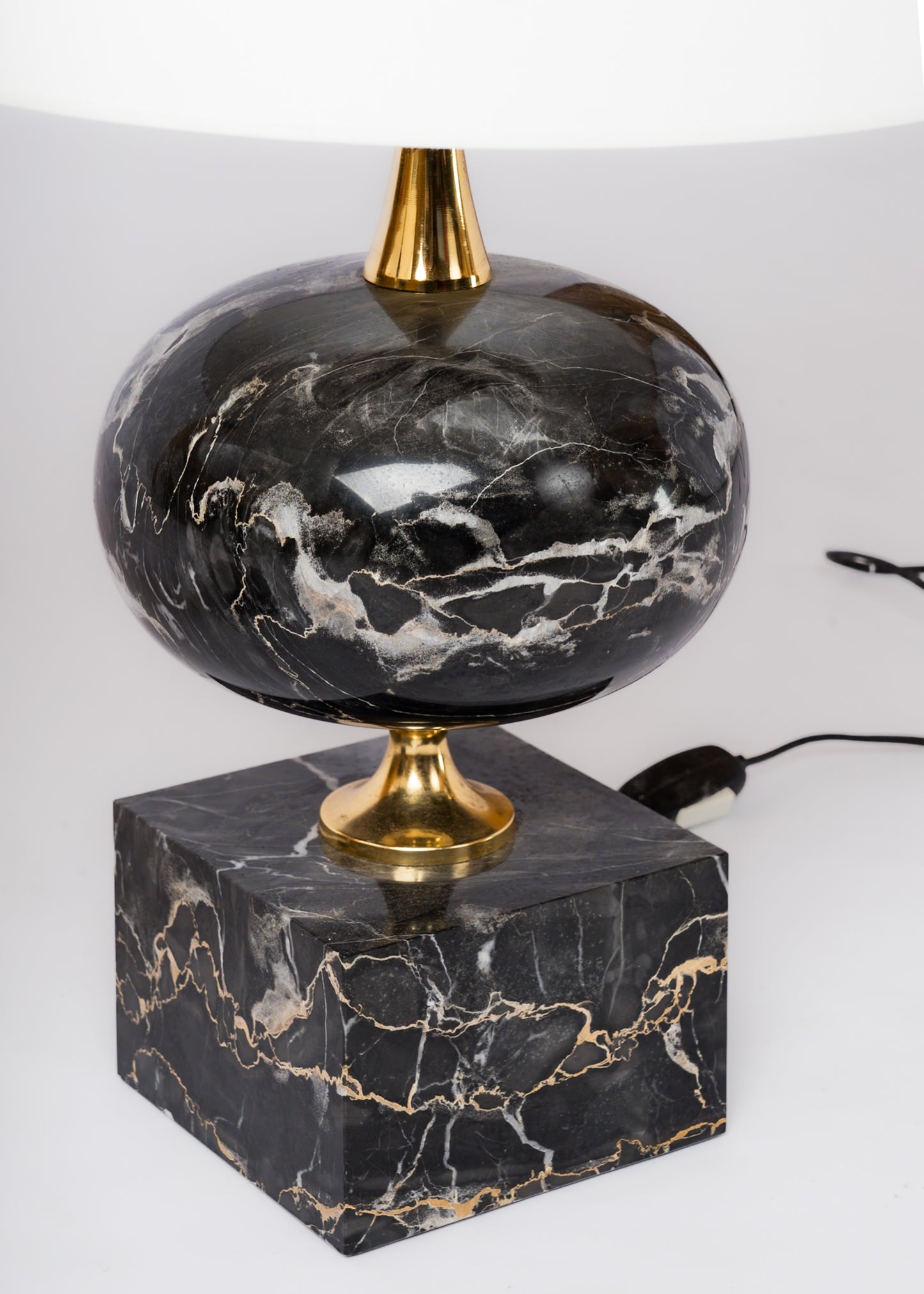 Pair of Black Portor Marble Table Lamps by Philippe Barbier - France 1970's