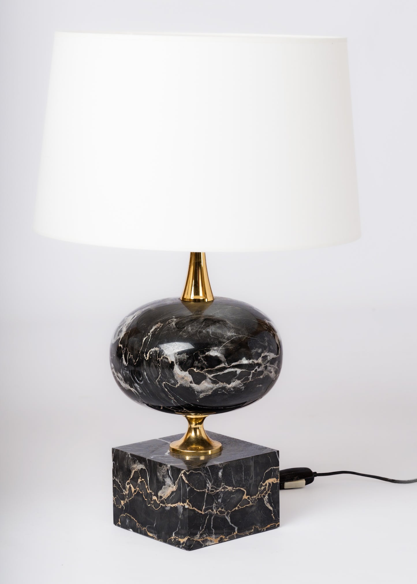 Pair of Black Portor Marble Table Lamps by Philippe Barbier - France 1970's