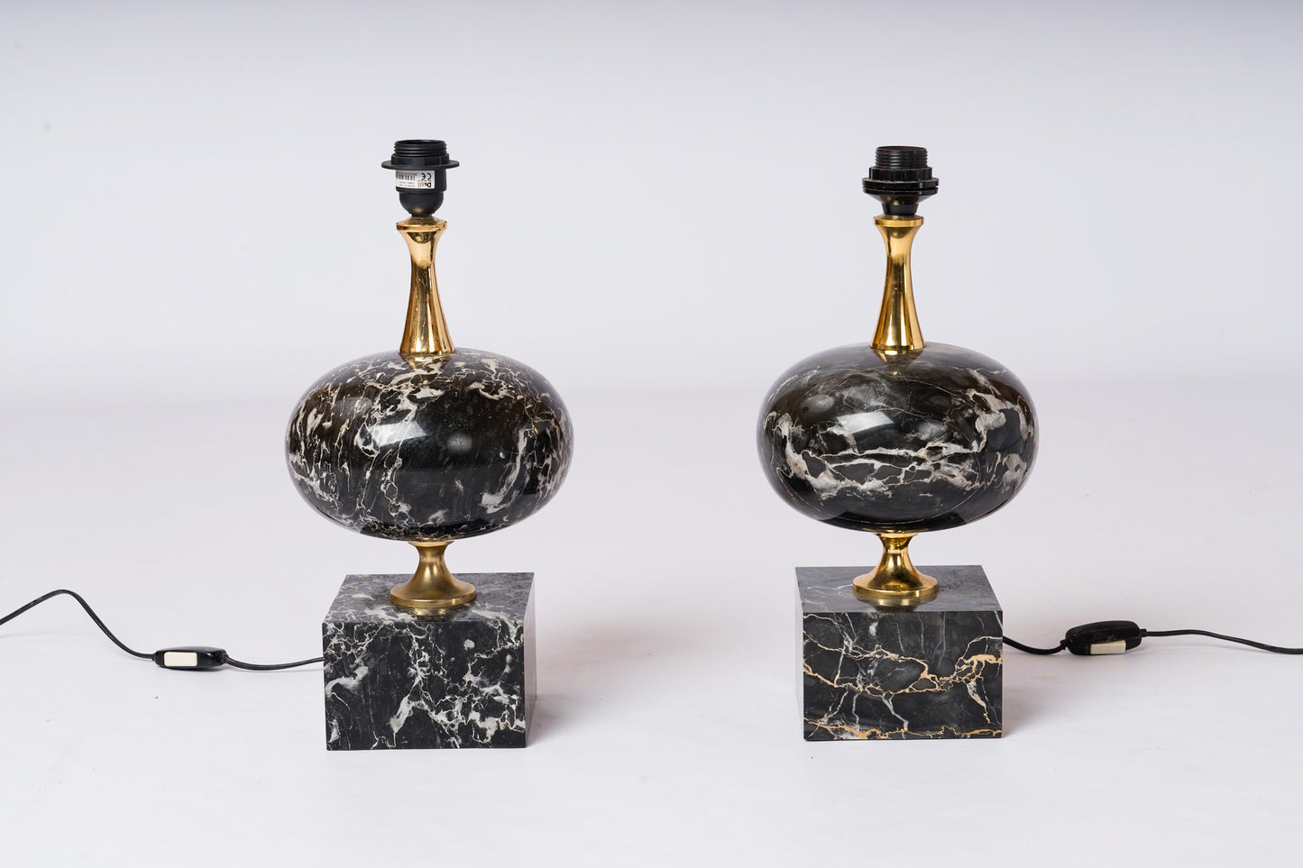 Pair of Black Portor Marble Table Lamps by Philippe Barbier - France 1970's