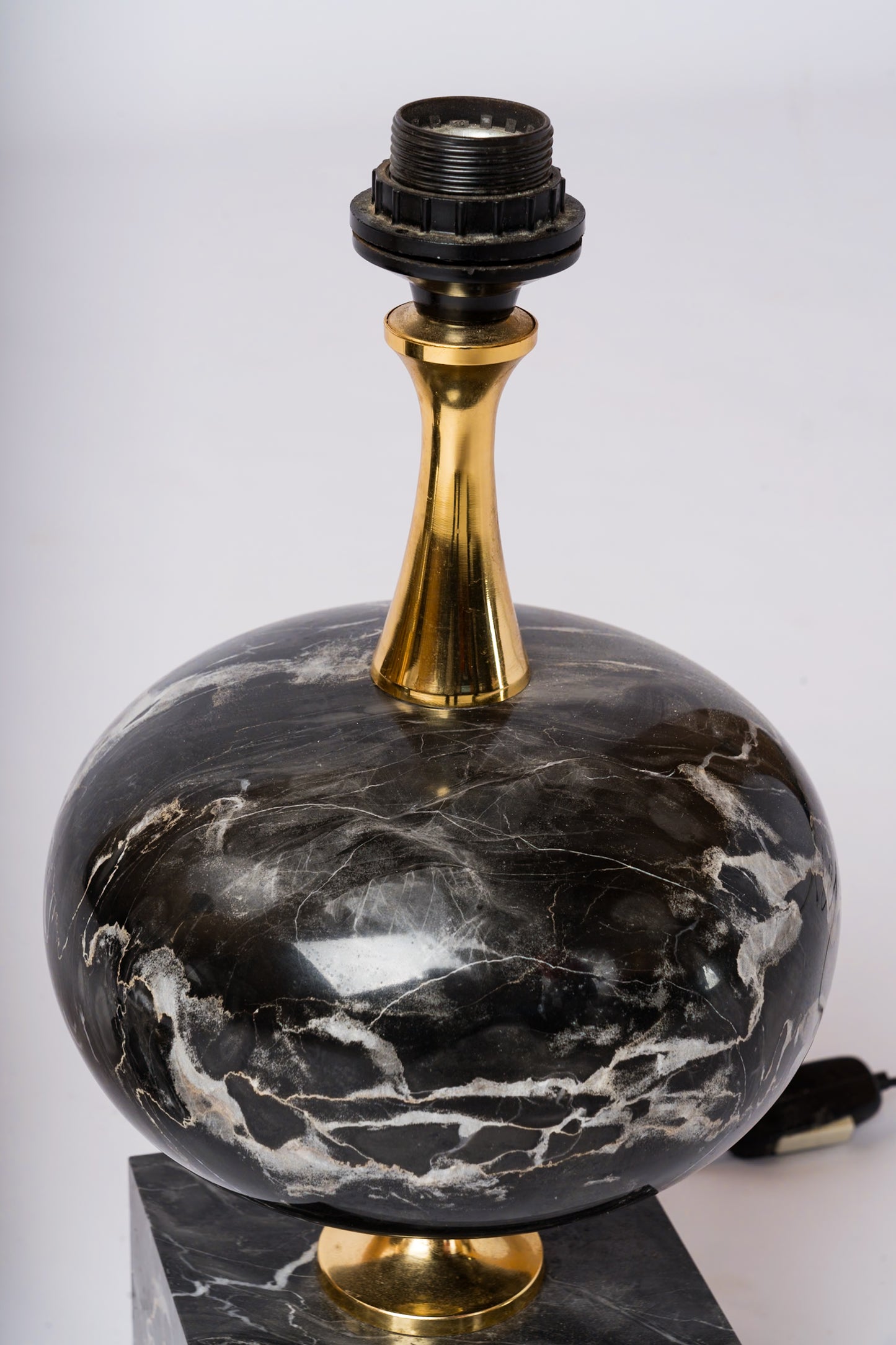 Pair of Black Portor Marble Table Lamps by Philippe Barbier - France 1970's