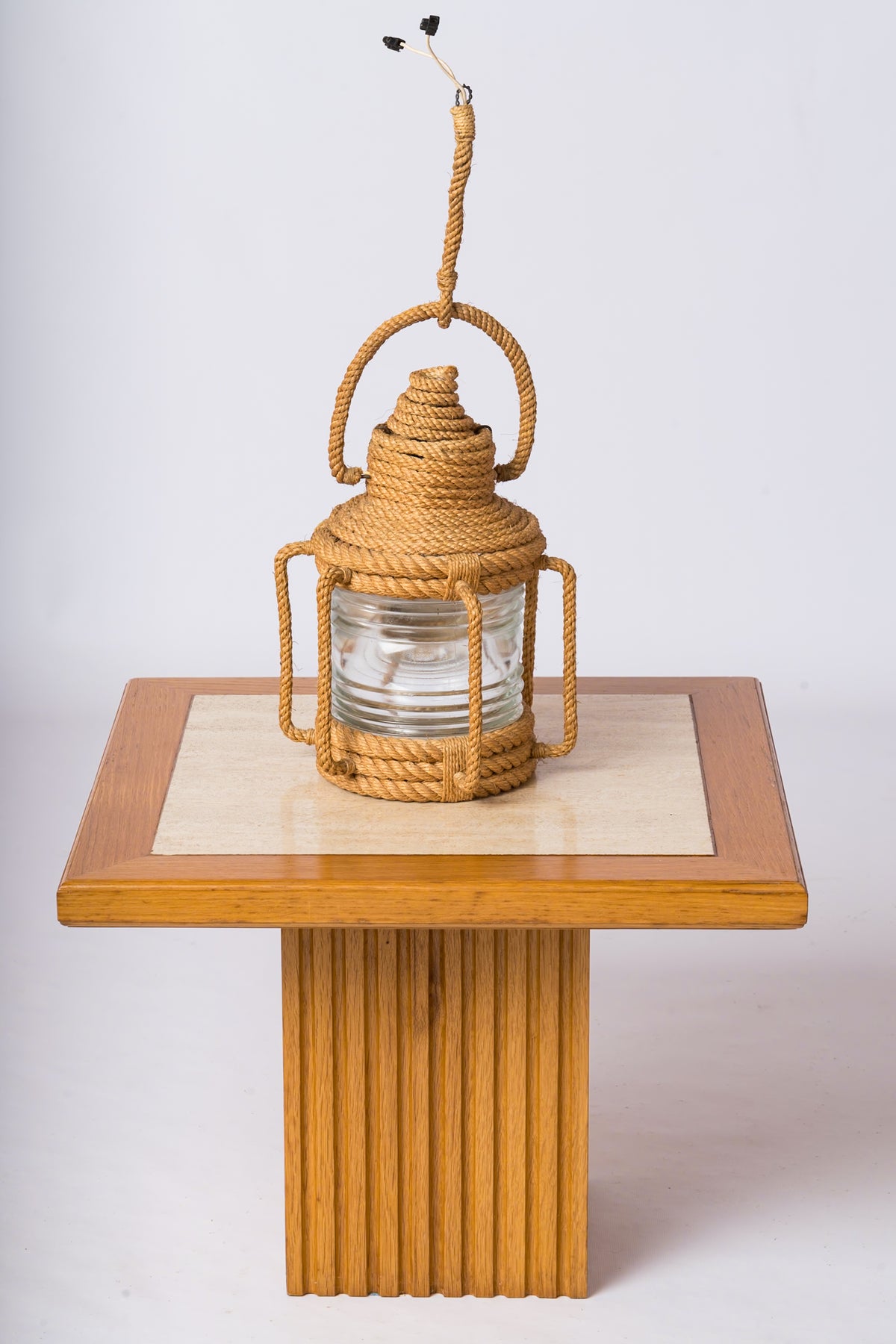 Rope & Fresnel Glass "Tempête" Pendant by Audoux Minnet - France 1960's