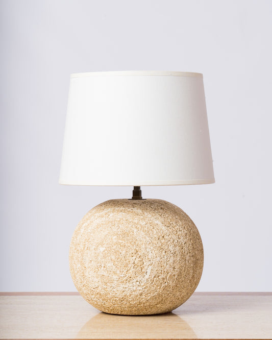Petite Ball Shaped Gard Limestone Table Lamp - France 1970's