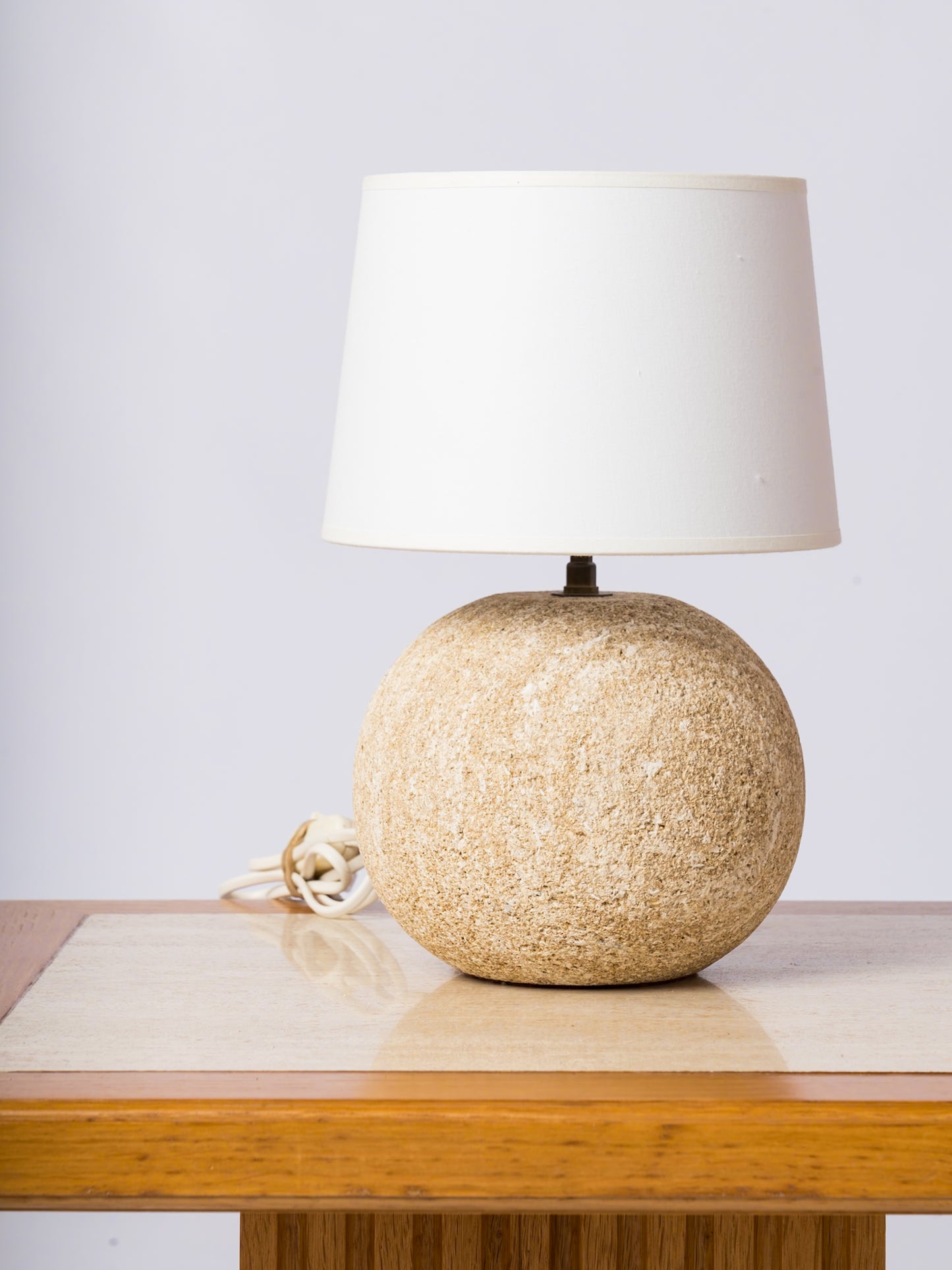 Petite Ball Shaped Gard Limestone Table Lamp - France 1970's